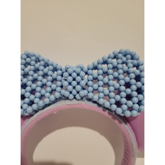 Disney Minnie Mouse Pink Ears Beaded Baby Blue Bow - Picture 4 of 9
